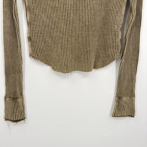 Free People One Colt Thermal Top, Sz XS, Beige Long Sleeve Boho Bohemian Raw Hem - Picture 7 of 10